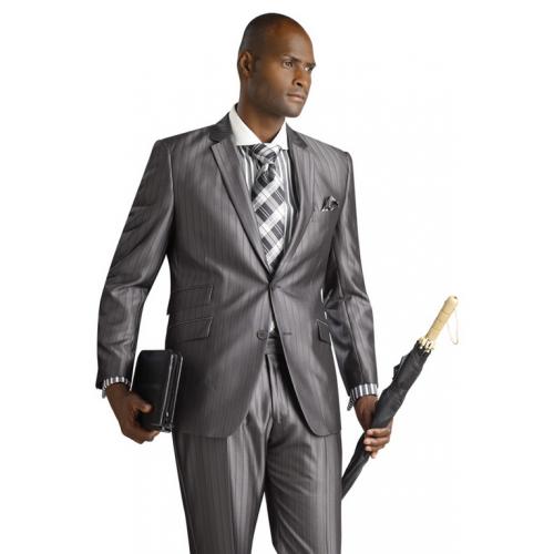 E. J. Samuel Gray Pinstripes Slim Fit Suit HYL10